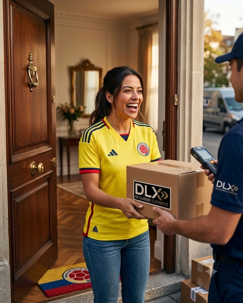 Cliente recibiendo su paquete DLX en la puerta de su casa